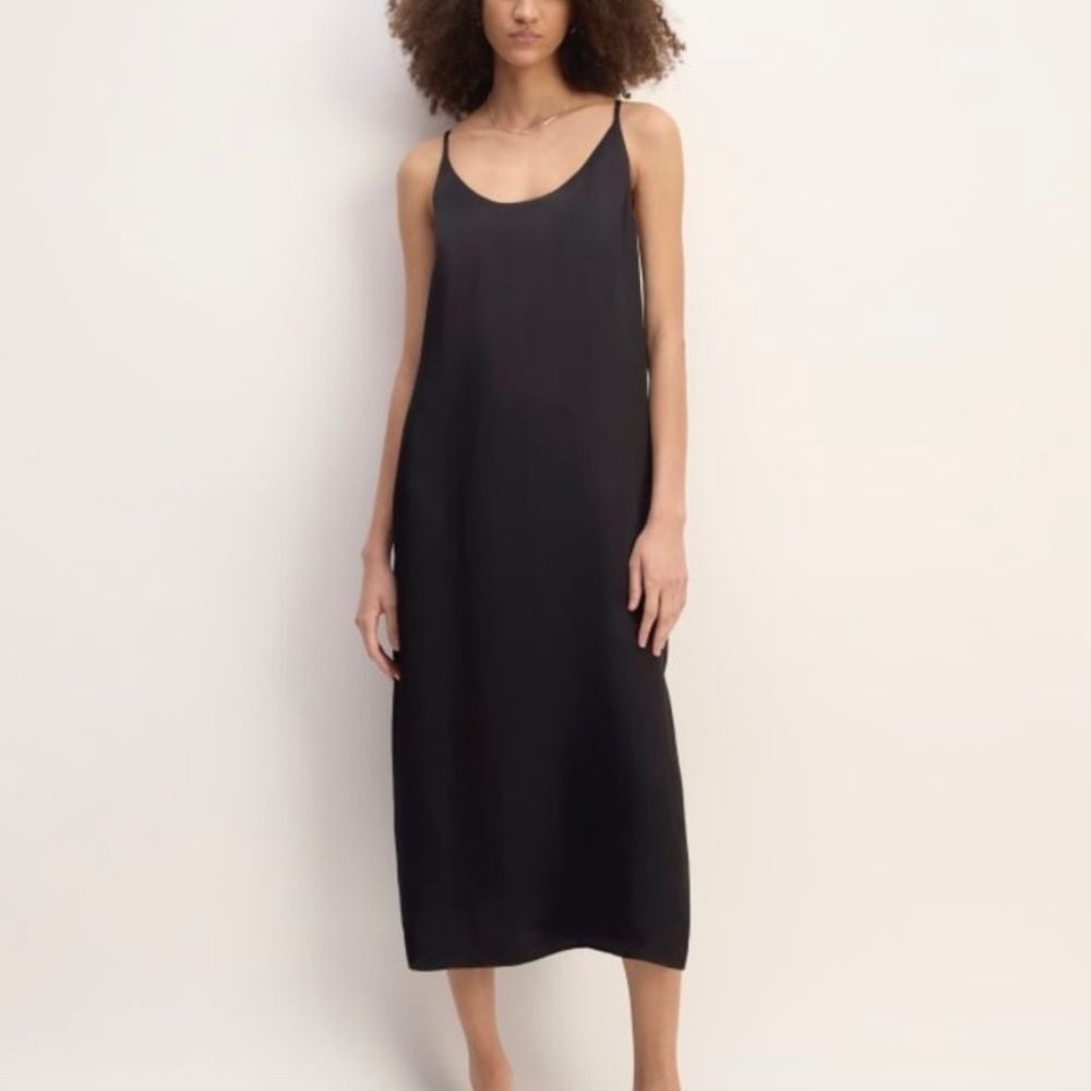 Everlane The Ultimate Slip Midi Dress Black Size 2 Triacetate Minimalist Capsule